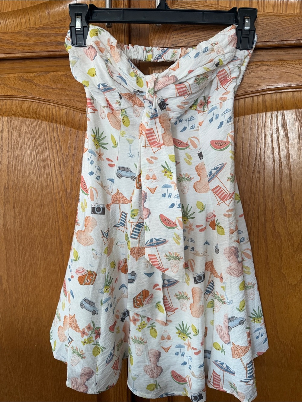Isabella's Cabinet Womens White Summer/Vacation Print Dress w/Pastel Beach Motif